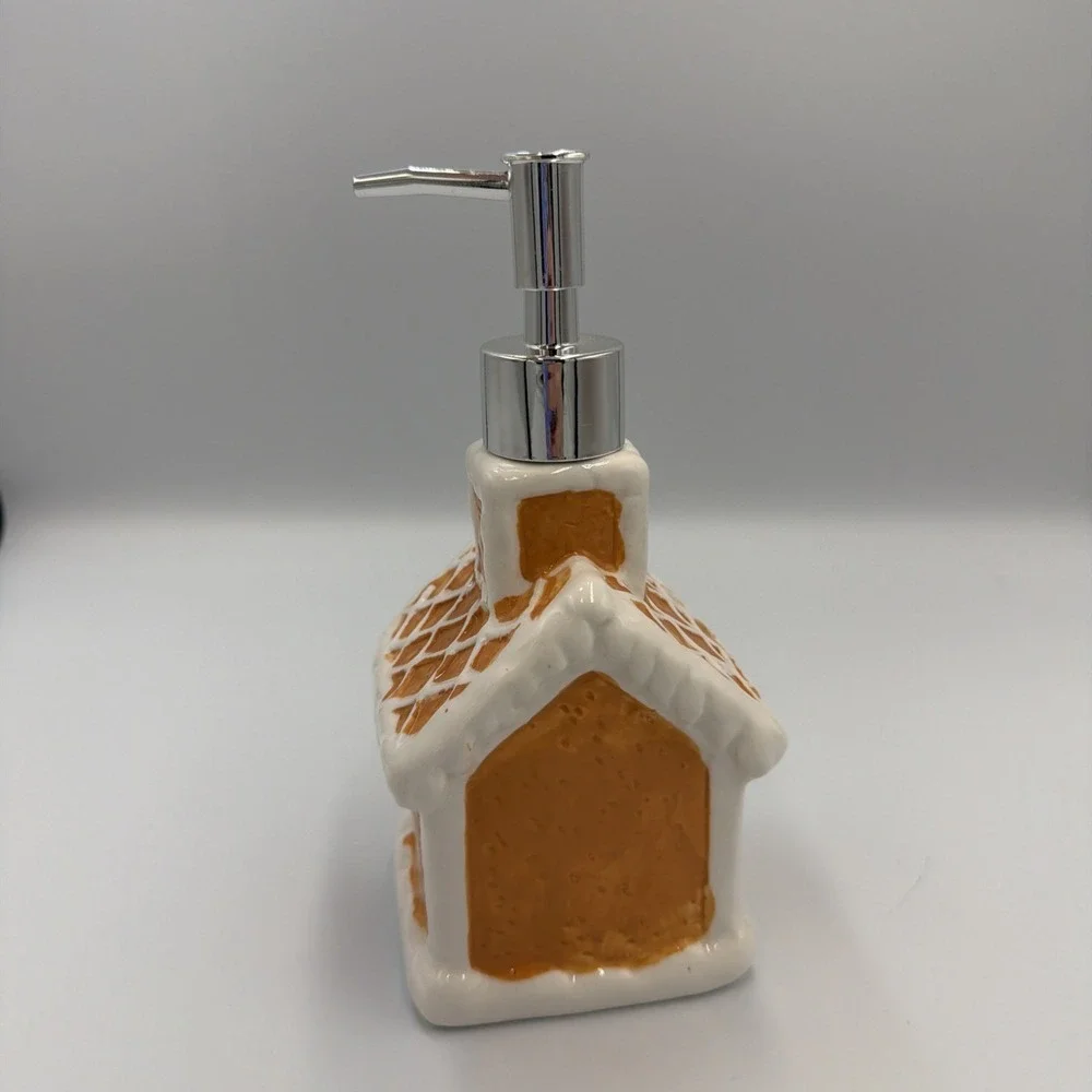 Ceramic Gingerbread House Soap Dispenser Christmas Holiday Kitchen Bathroom